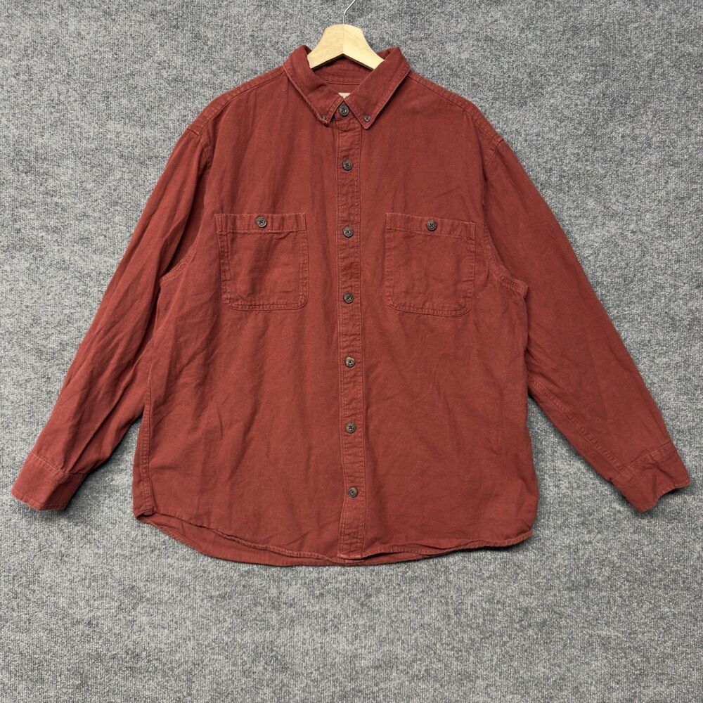 Duluth Trading Co Button Up Shirt Mens L Red Long Sleeve Relaxed Casual Workwear